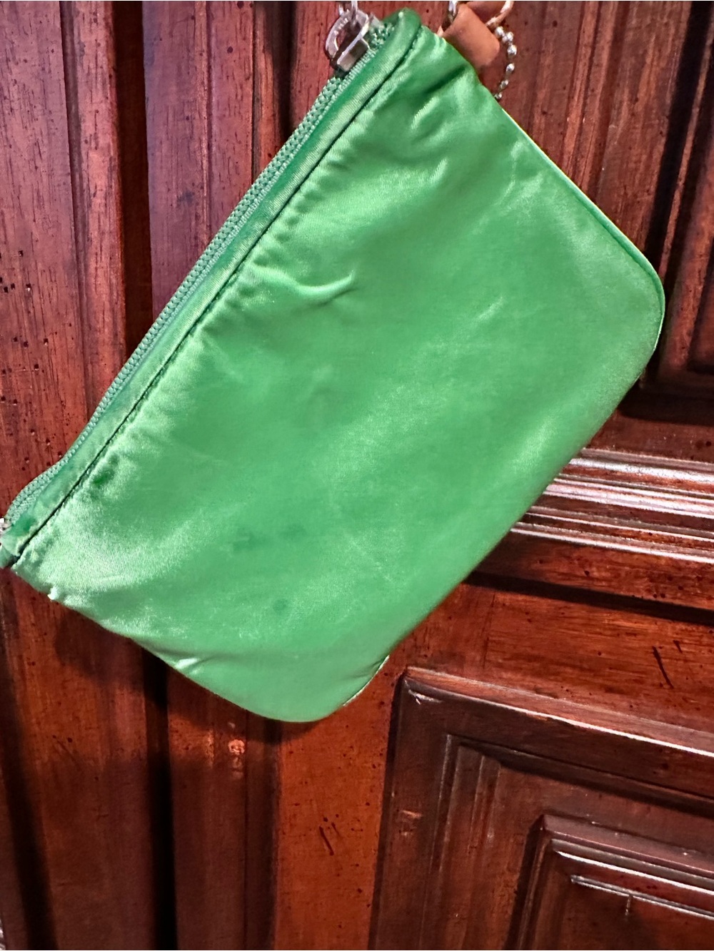 *stained* Satin COACH Wristlet - GREEN Women Bags - Picture 2 of 8